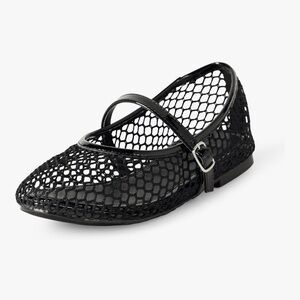 The Drop Katy Black Fishnet Flats MaryJane